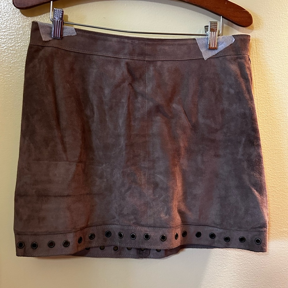 Michael Kors Suede Mini Skirt Brown Grommet Hem Edgy Chic